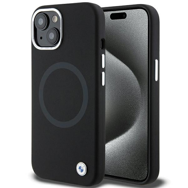 Husa BMW Signature Liquid Silicone Magsafe pentru iPhone 15 - Negru