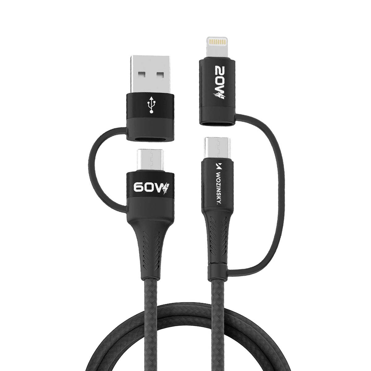 Cablu Wozinsky Wnbaa 4in1 2x Usb-c 1x Usb-a 1x Lightning 60W 1 M - Negru