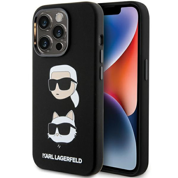 Husa Karl Lagerfeld Silicone Karl&Choupette Head pentru iPhone 15 Pro - Negru