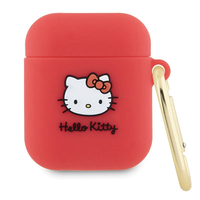 Husa Hello Kitty Silicone 3D Kitty Head pentru AirPods 1/2 - Fuchsia