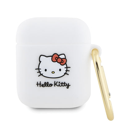 Husa Hello Kitty Silicone 3D Kitty Head pentru AirPods 1/2 - Alb