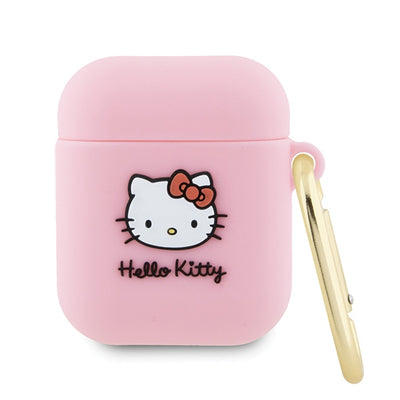 Husa Hello Kitty Silicone 3D Kitty Head pentru AirPods 1/2 - Roz