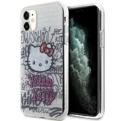 Husa Hello Kitty IML Kitty On Bricks Graffiti pentru iPhone 11 / Xr - Alb