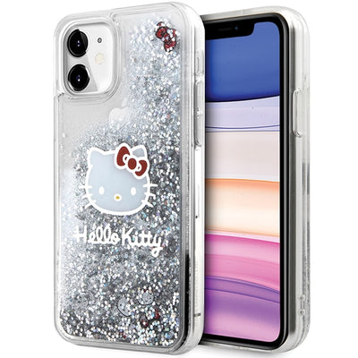 Husa Hello Kitty Liquid Glitter Charms Kitty Head pentru iPhone 11 / Xr - Argintiu