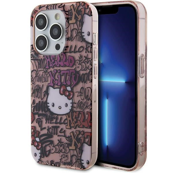 Husa Hello Kitty IML Tags Graffiti pentru iPhone 14 Pro - Roz