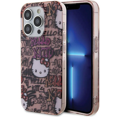 Husa Hello Kitty IML Tags Graffiti pentru iPhone 14 Pro - Roz