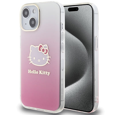 Husa Hello Kitty IML Gradient Electrop Kitty Head pentru iPhone 15 - Roz