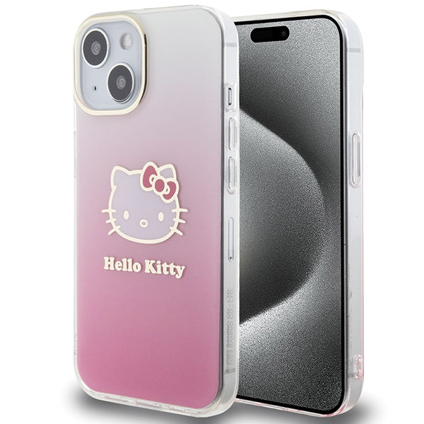 Husa Hello Kitty IML Gradient Electrop Kitty Head pentru iPhone 15 - Roz