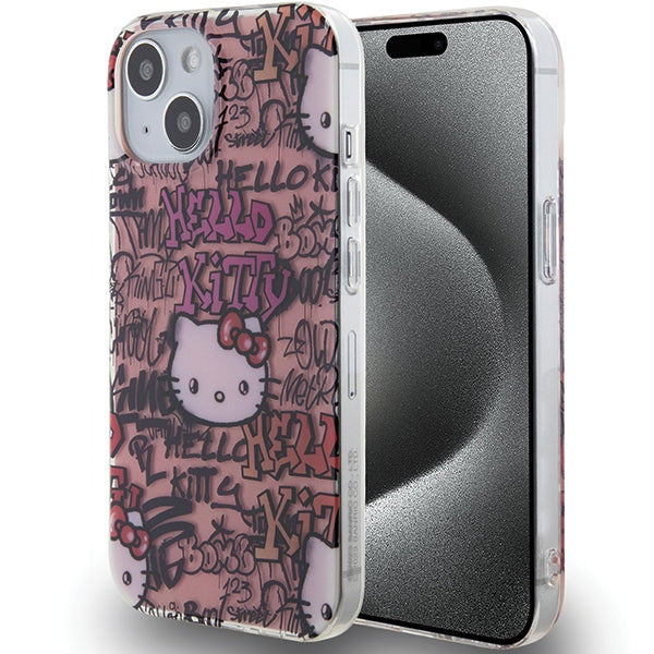 Husa Hello Kitty IML Tags Graffiti pentru iPhone 15 - Roz