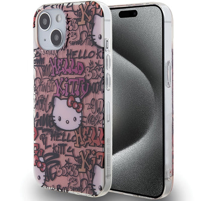 Husa Hello Kitty IML Tags Graffiti pentru iPhone 15 - Roz