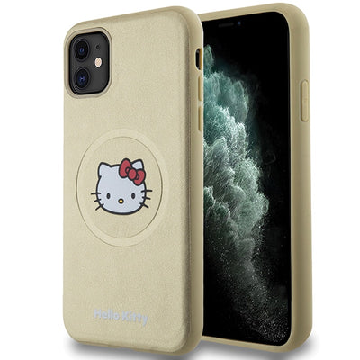 Husa Hello Kitty Leather Kitty Head Magsafe pentru iPhone 11 / Xr - Auriu
