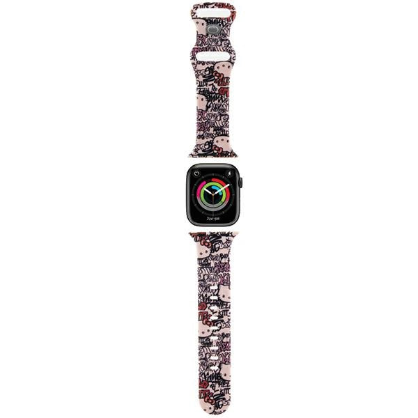 Curea Hello Kitty Silicone Tags Graffiti pentru Apple Watch 38/40/41mm - Roz