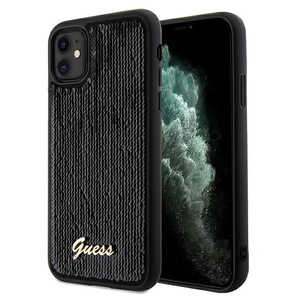 Husa Guess Sequin Script Metal pentru iPhone 11 / Xr - Negru