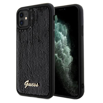 Husa Guess Sequin Script Metal pentru iPhone 11 / Xr - Negru