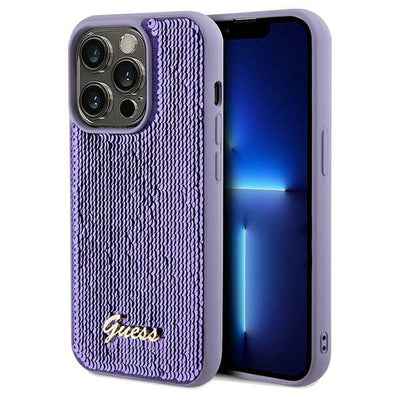 Husa Guess Sequin Script Metal pentru iPhone 13 Pro / 13 - Mov
