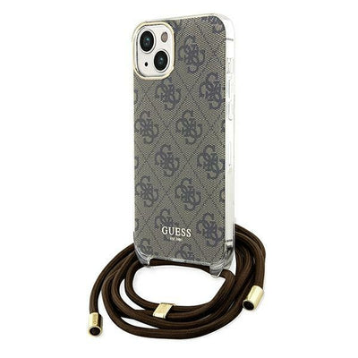 Husa Guess Crossbody Cord 4G Print pentru iPhone 15 / 14 / 13 - Maro