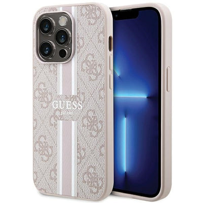 Husa Guess 4G Printed Stripes Magsafe pentru iPhone 15 Pro - Roz
