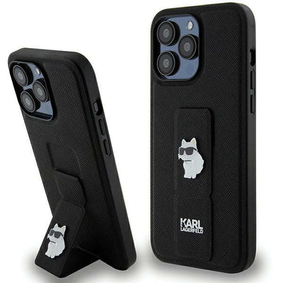 Husa Karl Lagerfeld Gripstand Saffiano Choupette Pins pentru iPhone 13 Pro Max - Negru