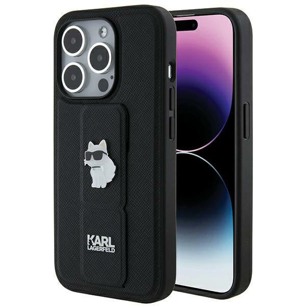 Husa Karl Lagerfeld Gripstand Saffiano Choupette Pins pentru iPhone 14 Pro Max - Negru