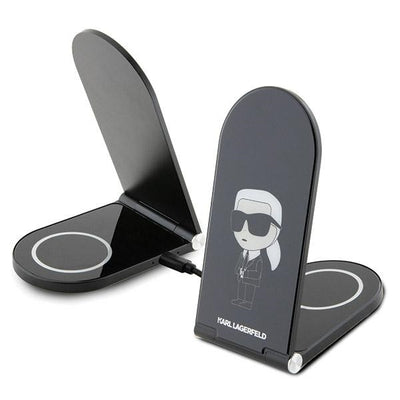 Incarcator Karl Lagerfeld Ikonik Magsafe 15W Inductive, Foldable 2in1 - Negru