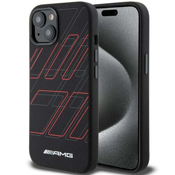 Husa AMG Silicone Large Rhombuses Pattern Magsafe pentru iPhone 15/14/13 - Negru