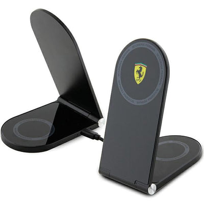 Incarcator Ferrari Printed Logo Magsafe Foldable 2in1 15W Inductive - Negru