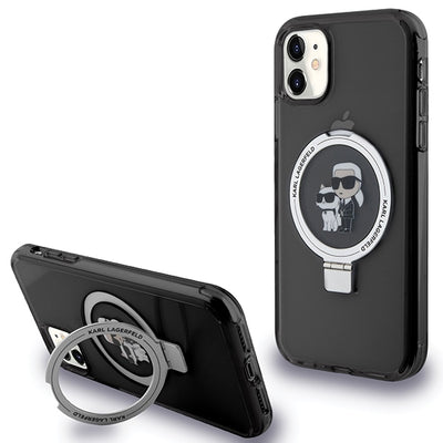 Husa Karl Lagerfeld Ring Stand Karl&Choupette Magsafe pentru iPhone 11 / Xr - Negru