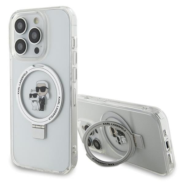 Husa Karl Lagerfeld Ring Stand Karl&Choupette Magsafe pentru iPhone 13 Pro / 13 - Alb