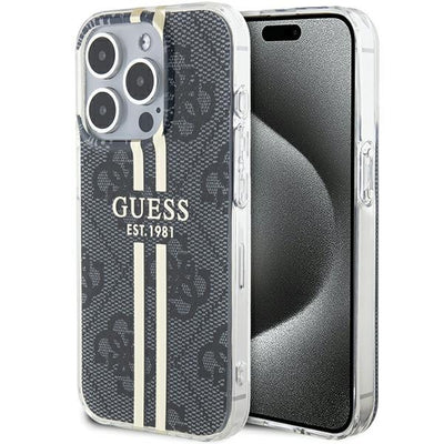 Husa Guess IML 4G Auriu Stripe pentru iPhone 15 Pro - Negru