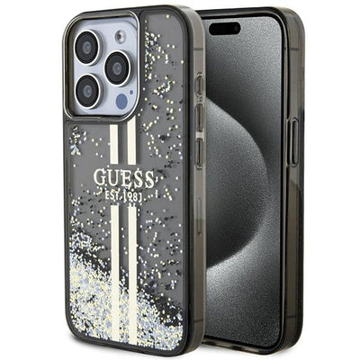 Husa Guess Liquid Glitter Auriu Stripes pentru iPhone 15 Pro - Negru
