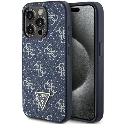 Husa Guess 4G Triangle Metal Logo pentru iPhone 15 Pro - Albastru