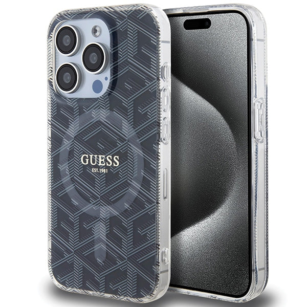 Husa Guess IML Gcube Magsafe pentru iPhone 15 Pro - Negru