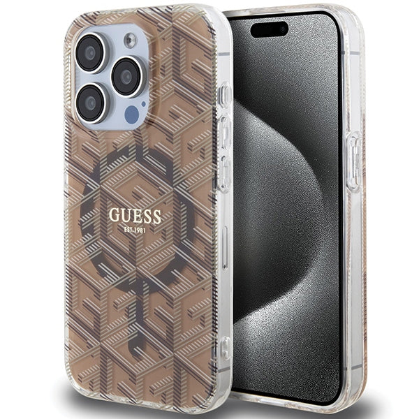 Husa Guess IML Gcube Magsafe pentru iPhone 15 Pro - Maro
