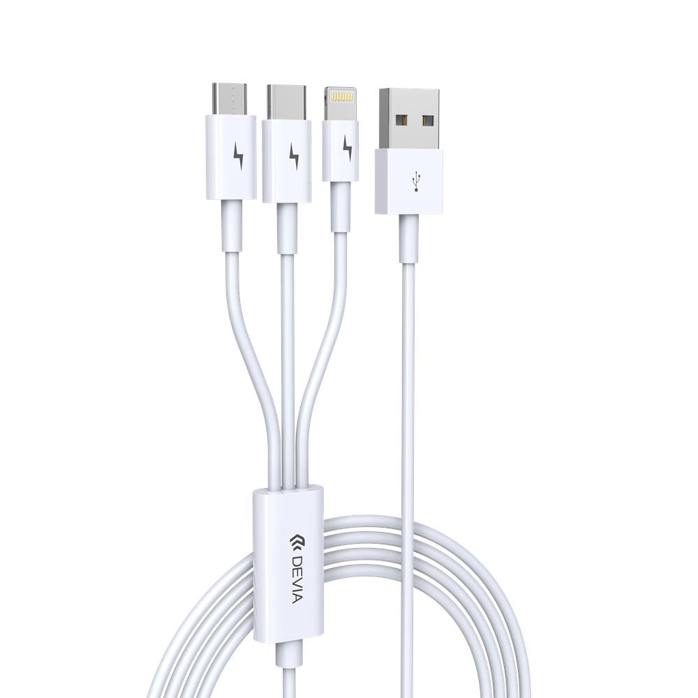 Cablu Devia 3in1 Smart Ec141 USB - Lightning + Usb-c + Microusb 1,2 M 2A Alb