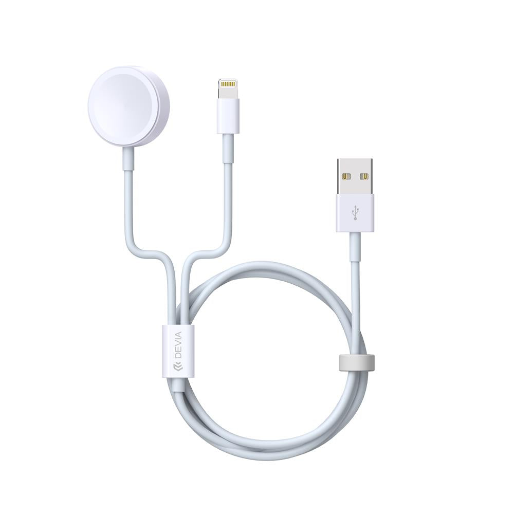 Cablu Devia 2in1 Smart Ea199 USB - Lightning Alb cu Inductive Magnetic Incarcator pentru Apple Watch