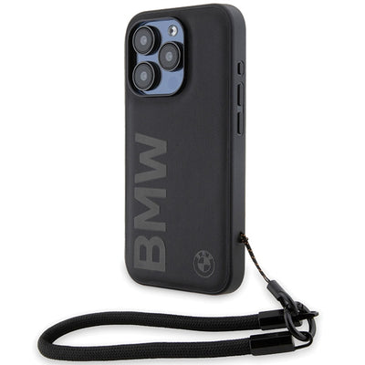 Husa BMW Signature Leather Wordmark Cord pentru iPhone 15 Pro Max - Negru