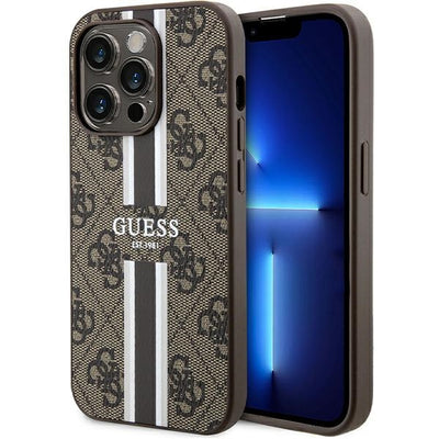 Husa Guess 4G Printed Stripes Magsafe pentru iPhone 15 Pro - Maro