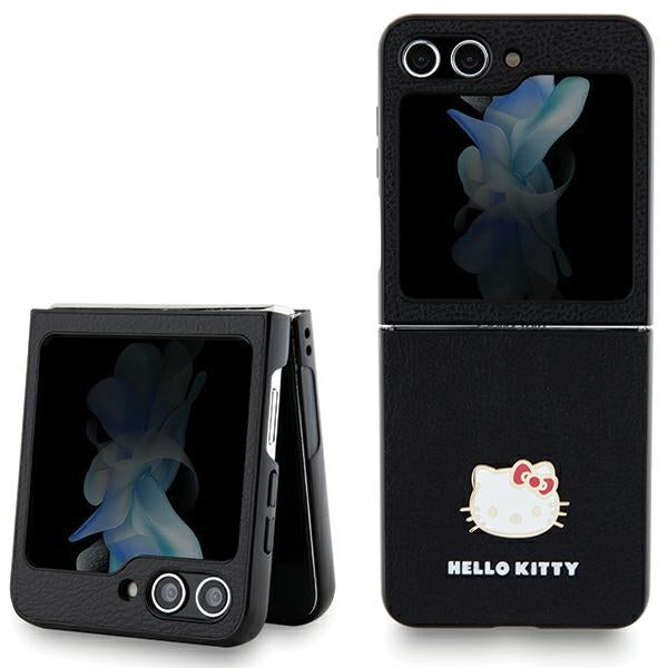 Husa Hello Kitty Metal Logo Kitty Head pentru Samsung Galaxy Z Flip 5 - Negru