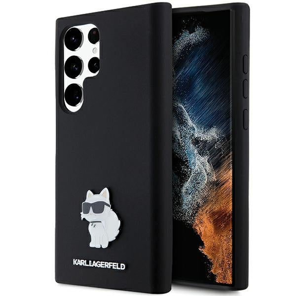 Husa Karl Lagerfeld Silicone Choupette Metal Pin pentru Samsung Galaxy S23 Ultra - Negru