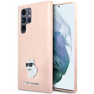 Husa Karl Lagerfeld Silicone Choupette Metal Pin pentru Samsung Galaxy S23 Ultra - Roz
