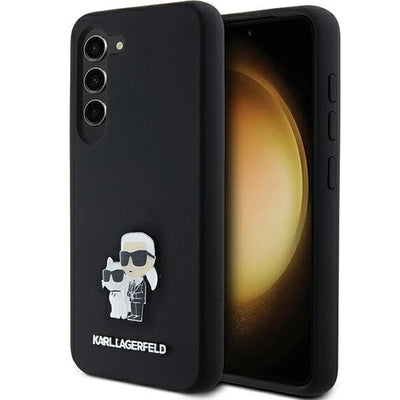 Husa Karl Lagerfeld Silicone Karl&Choupette Metal Pin pentru Samsung Galaxy S23 - Negru