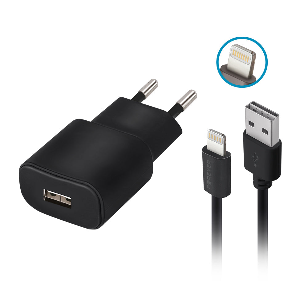 Cablu Forever Tc-01 Incarcator 1x USB 2A Negru + Lightning