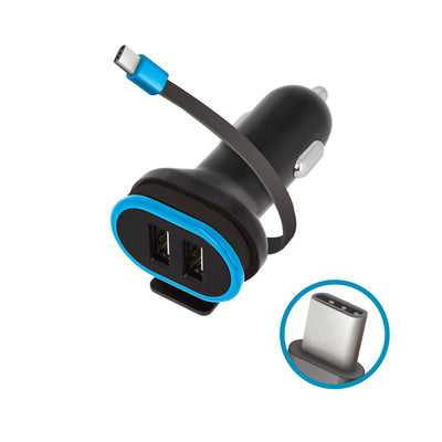 Cablu Forever Cc-02 Incarcator auto 2x USB 3A Negru cu Usb-c 0,2 M