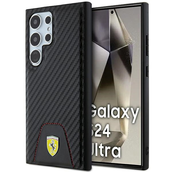 Husa Ferrari Carbon Stitched Bottom pentru Samsung Galaxy S24 Ultra - Negru