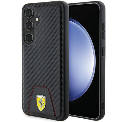 Husa Ferrari Carbon Stitched Bottom pentru Samsung Galaxy S24 - Negru