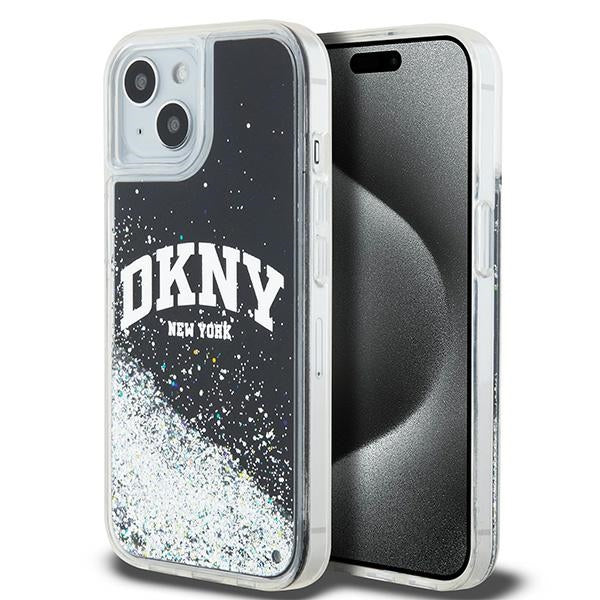 Husa Dkny Liquid Glitter Big Logo iPhone 14/15/13 - Negru