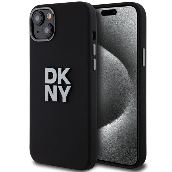 Husa Dkny Liquid Silicone Metal Logo pentru iPhone 15 Plus / 14 Plus - Negru
