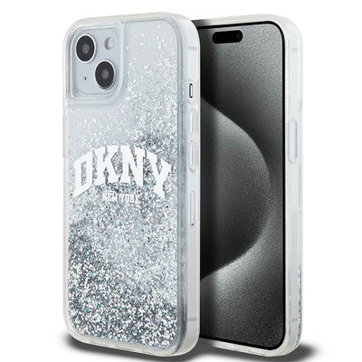 Husa Dkny Liquid Glitter Big Logo pentru iPhone 15 / 14 / 13 - Alb