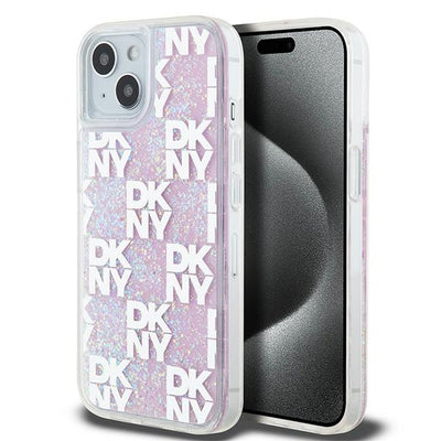 Husa Dkny Liquid Glitter Multilogo pentru iPhone 15 / 14 / 13 - Roz