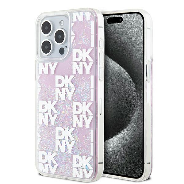 Husa Dkny Liquid Glitter Multilogo Na iPhone 15 Pro Max - Roz